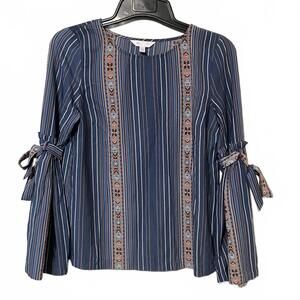 Lauren Conrad Preppy Striped Bohemian Style Tied Sleeve Chic Blouse Size Medium